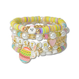 111233, EASTER BUNNY JOY LETTER MULTI LAYERED STRETCH BRACELET wholesale fashion jewelry - GOOD FEELINGS, INC