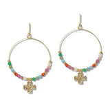 111242, BEADED CROSS CHARM HOOP EARRINGS wholesale fashion jewelry - GOOD FEELINGS, INC