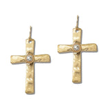 111251, PEARL CENTER HAMMERED CROSS DROP EARRINGS wholesale fashion jewelry - GOOD FEELINGS, INC
