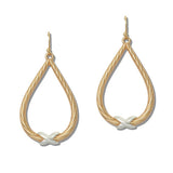 111255, TWO TONE METAL TWISTED TEARDROP X ACCENT EARRINGS wholesale fashion jewelry - GOOD FEELINGS, INC