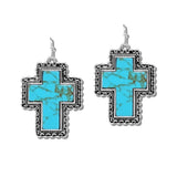 111256, WESTERN TURQUOISE STONE CROSS EARRINGS wholesale fashion jewelry - GOOD FEELINGS, INC