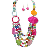 111276, MULTI LAYERED MIXED BEAD AND RESIN GEOMETRIC STATEMENT NECKLACE