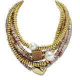 111279, CHUNKY MIXED PEARL AND GOLD BIB STATMENT NECKLACE