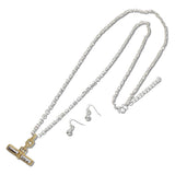111283, TWO TONE HORIZONTAL BAR PENDANT LONG NECKLACE