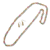 111284, MULTI COLORED ENAMEL OVAL LINK LONG NECKLACE
