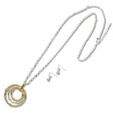 111285, TWO TONE CONCENTRIC RING PENDANT LONG NECKLACE