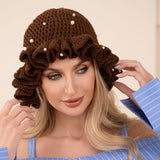 111291, PEARL ACCENTED RUFFLED CROCHET BUCKET HAT