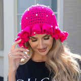 111291, PEARL ACCENTED RUFFLED CROCHET BUCKET HAT