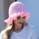 111291, PEARL ACCENTED RUFFLED CROCHET BUCKET HAT