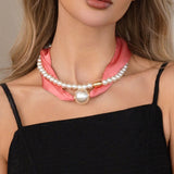 111295, PEARL AND SILK ACCENT MAGNETIC SCARF NECKLACE