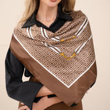 111296, GEOMETRIC GREEK KEY SATIN SQUARE SCARF