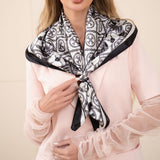 111297, ORNATE FLORAL MEDALLION SATIN SQUARE SCARF