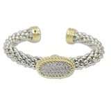 108004, 14K GOLD PLATED OVAL MICRO PAVE CUBIC ZIRCONIA DESIGNER INSPIRED CUFF BRACELET