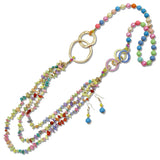 111302, MIXED TURQUOISE STONE BEADED LONG NECKLACE