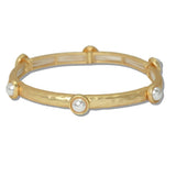 Matte Gold Pearl Hammered Stretch Bracelet