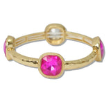 Gold Hammered Cushion Crystal Stretch Bracelet