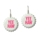 Western YEE HAW Bottle CAP Drop Earrings