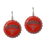 Western Rodeo Bull Graphic Bottle CAP Drop Earrings