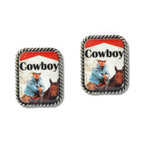 Western Vintage Cowboy Graphic Stud Earrings