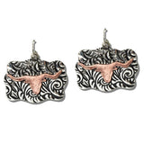 Western Steer Head Filigree Plate Earrings