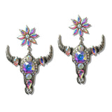 Western Steer Head Rhinestone Drop Earrings
