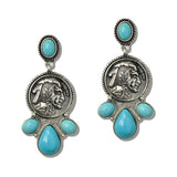 Western Coin Turquoise Drop Earrings - view 2