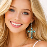 Western Filigree Turquoise Cross Drop Earrings - view 2