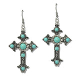 Western Filigree Turquoise Cross Drop Earrings