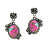 Western Rose and Turquoise Revolver Drop Earrings