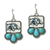 Western Horse Graphic Turquoise Drop Earrings