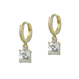 Square Cubic Zirconia Halo Drop Hoop Earrings
