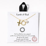 Lamb of GOD Cross Freshwater Pearl and Crown of Thorn Charms Necklace