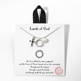Lamb of GOD Cross Freshwater Pearl and Crown of Thorn Charms Necklace - view 2