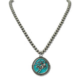 Western Horse Rider Turquoise Concho Pendant Necklace