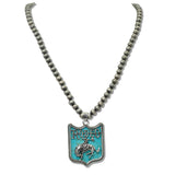 Western Rodeo Turquoise Shield Pendant Necklace