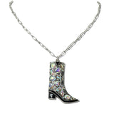 Western Rhinestone Cowgirl Boot Pendant Necklace