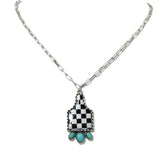 Western Checkered COW TAG Turquoise Pendant Necklace