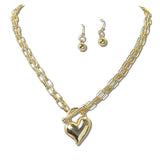 Polished Valentine Heart Toggle Pendant Necklace