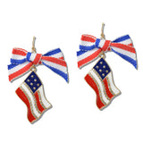 Patriotic American Flag BOW Drop Earrings
