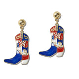 Patriotic Americana Cowboy Boot Drop Earrings