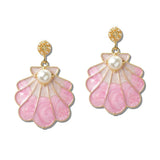 Enamel Seashell Pearl Drop Earrings