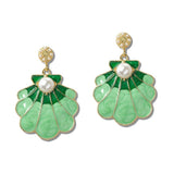Enamel Seashell Pearl Drop Earrings - view 2