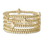 Cross Accent Multi Layered Bead Stretch Bracelet
