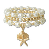 Seashell Starfish Multi Layered Pearl Stretch Bracelet
