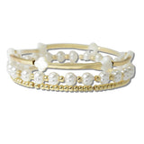 Pearl and Clover Accent Multi Layered Stretch Bracelet