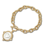 Heart Coin Toggle Charm Rope Chain Bracelet