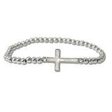 Mother of Pearl Side Cross Stainless Steel Bead Stretch Bracelet - view 2