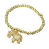 Pave Elephant Charm Stainless Steel Bead Stretch Bracelet