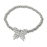 Pearl and Pave Butterfly Charm Stainless Steel Bead Stretch Bracelet - view 2