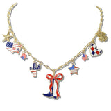 Patriotic American BOW Boots Enamel Multi Charm Necklace